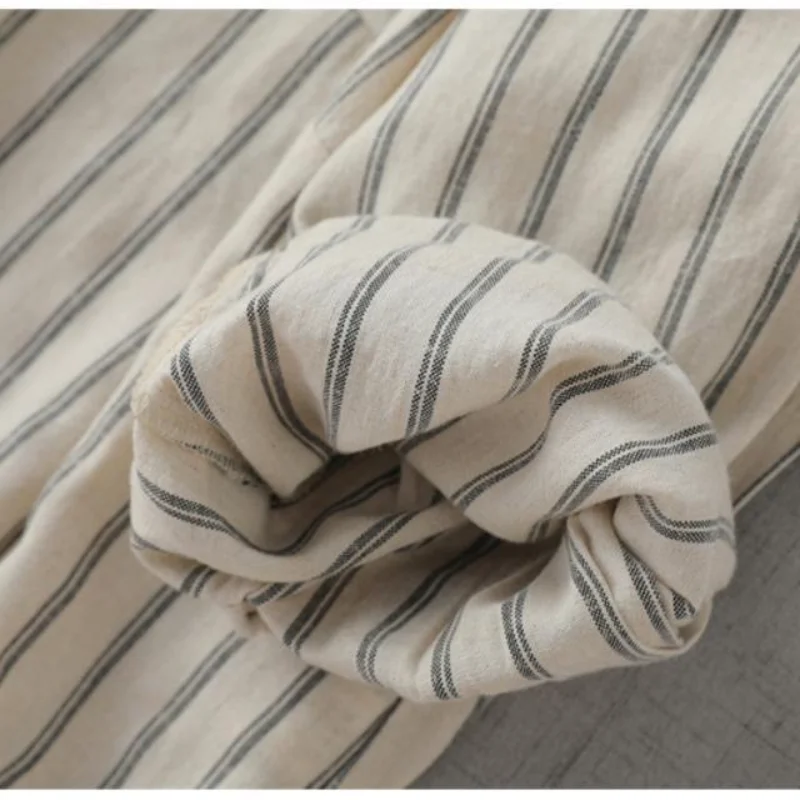 Chaqueta de primavera y otoño, nueva camisa holgada a rayas literarias, Top de manga larga para mujer