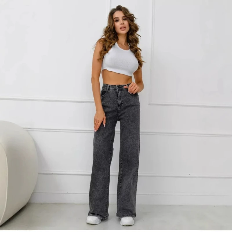 

Trade Plus-size Women's Straight-leg Jeans, High-waisted Loose and Simple, Versatile Straight-leg Wide-leg Pants for Commuting