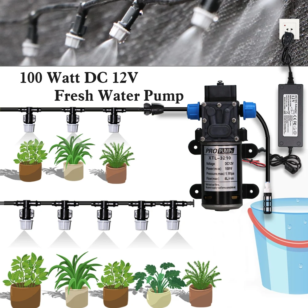 

100W Electric Water Pump Atomizing Irrigation System Spray Watering Cooling Kit Greenhouse Plant Sprinkler Pergola Garden Tool