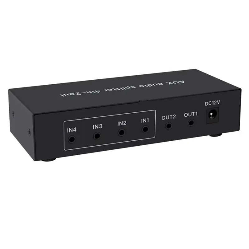 AA60 4 in 2 Out Audio Switch Mixer Splitter 3.5mm AUX Stereo High Fidelity with Op for Amp Volume Adjustment EU Plug