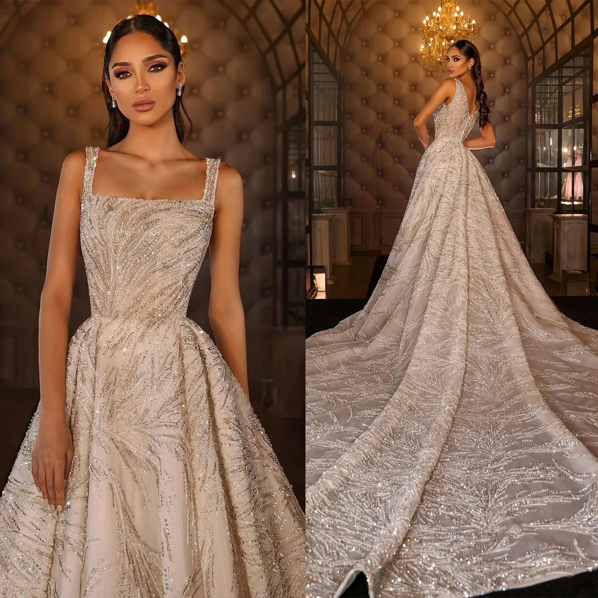 

Женское свадебное платье It's yiiya, белое платье невесты без рукавов с квадратным вырезом, блестками и аппликацией на лето 2019