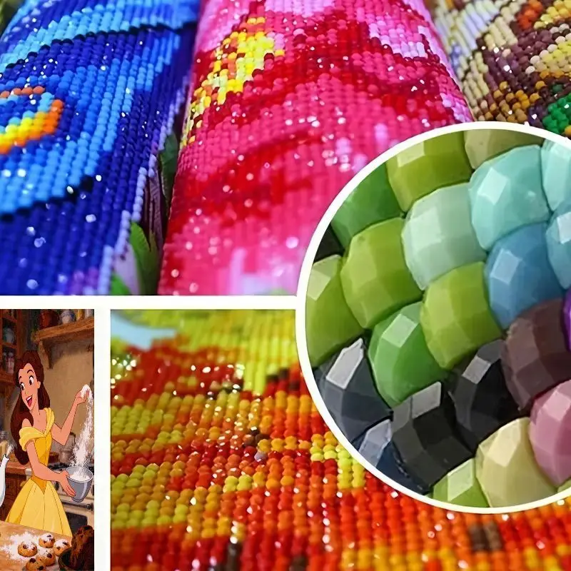 1 قطعة 5D DIY مجموعة طلاء الماس الحفر الكامل تتميز بمشهد الخبز أميرات ديزني بيل والسيدة بوتس، كريستال مستدير كبير 40 × 50 سم