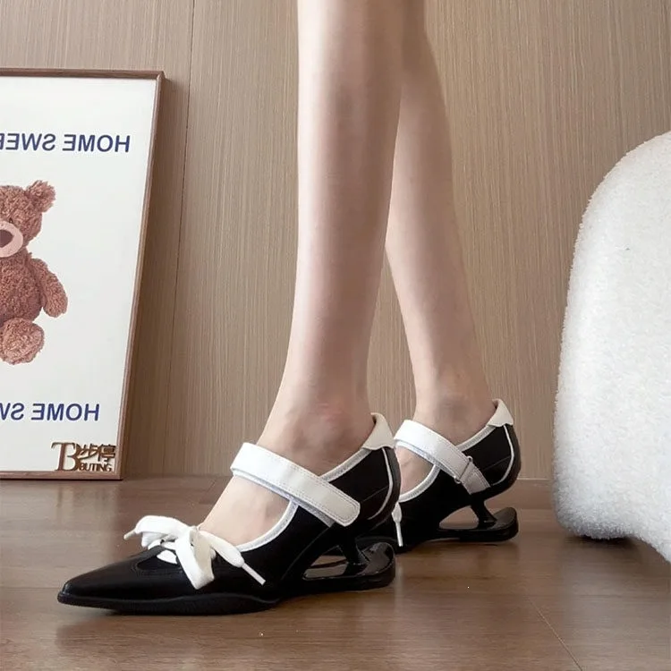 Mary Jane shoes for women 2026 new style velcro pointed toe shoes new French vintage black uniquely shaped heel women's shoes