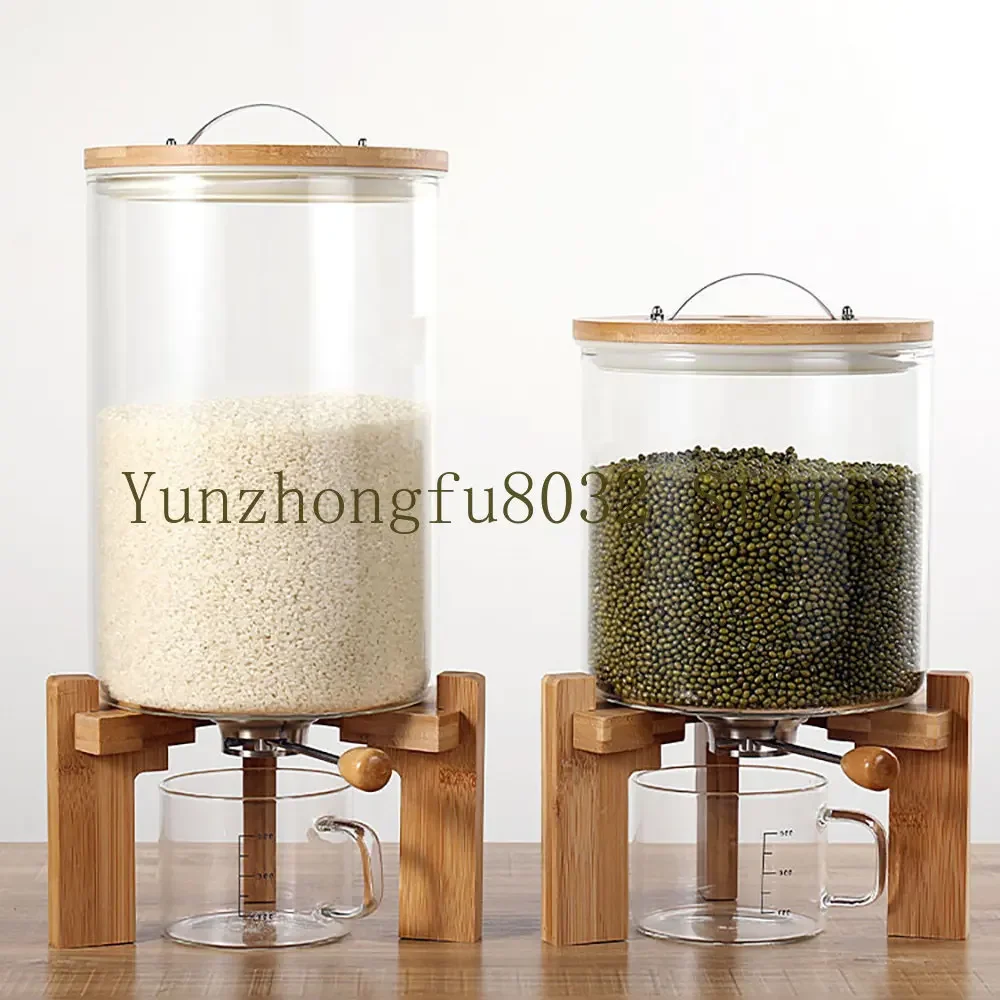 Flour and Cereal Container 5L/7.5L Rice Dispenser Glass Food Storage Container for Kitchen