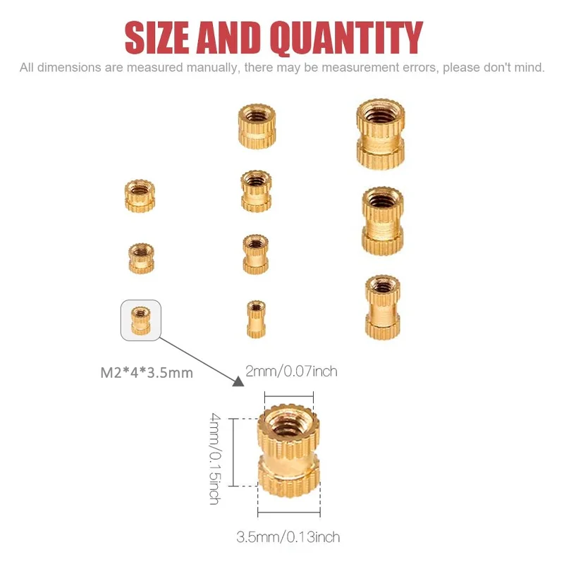 50Pcs Embed Insert Nut Female Thread Brass Knurled Threaded Insert Embedment Nuts Hot Melt Injection Molding Nut for 3D Printing