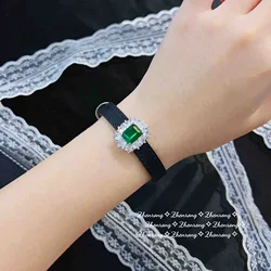 Foydjew Luxury Simulation Emerald Wristband Bracelets For Women Two-wear Belt Watch Leather Rope Adjustable Bracelet 22cm Chain