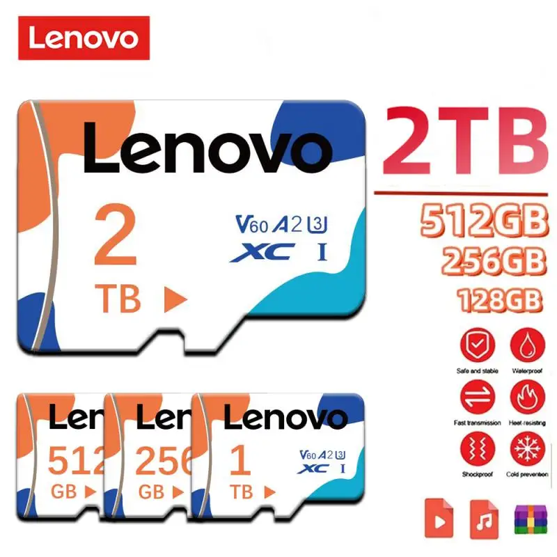 Lenovo-tarjeta Micro SD TF De alta velocidad, Memoria Flash TF De 2TB, 1TB, 512GB, 256GB, 128GB, grabadora De conducción, cámara De Memória De 128GB