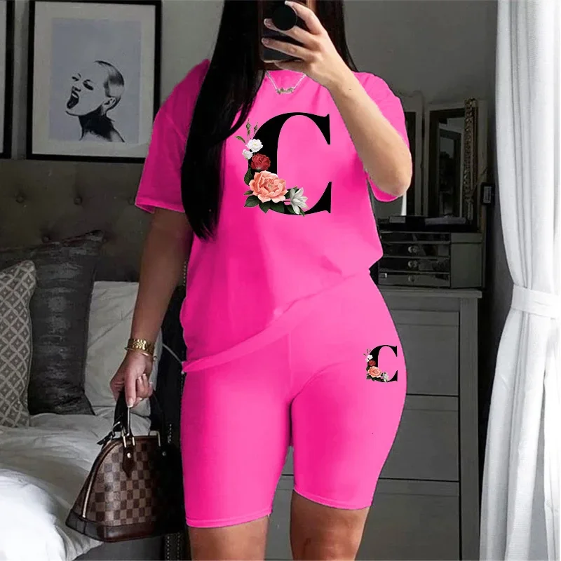 A-Z Printing Womens Short Tracksuit Daily Casual Shorts 2 Pcs Set Outdoors Gym Sports Jogging Woman Clothing 2026 Summer Outfits view 3
