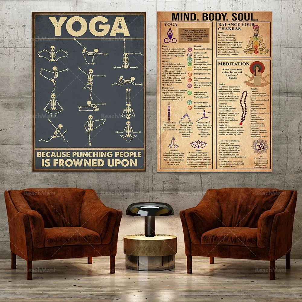 Skull yoga because hitting people don't like poster, yoga mind body soul knowledge poster, yoga pose, skull poster, yoga poster