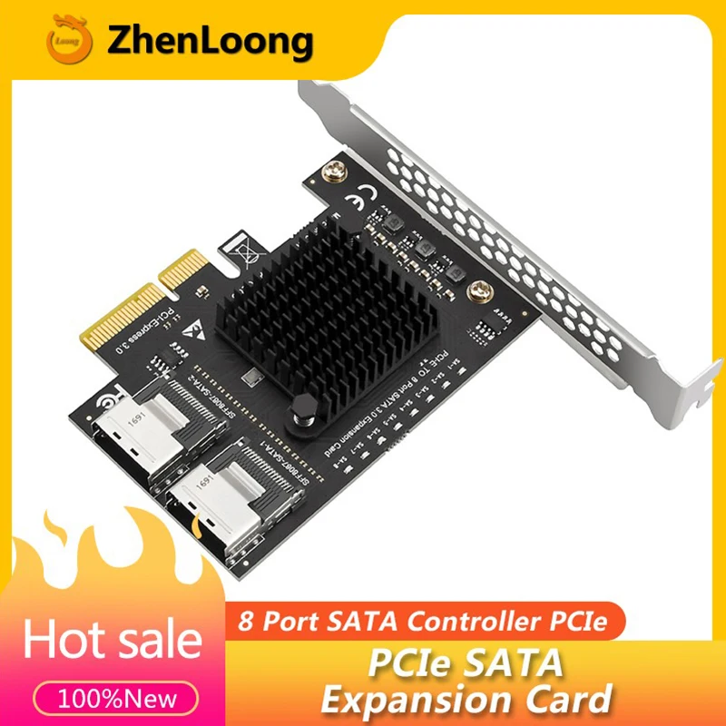 بطاقة مكبر التوسع ZhenLoong بطاقة 8 منفذ SATA 3.0 موصل تحكم إلى محول PCI-E X4 6G 6Gbps