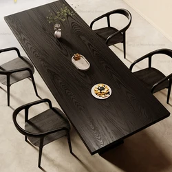 Black Solid Wood Rectangular Dining Table Simple Modern Designer Dining Table Chair Custom 120-220cm Mesas De Comedor