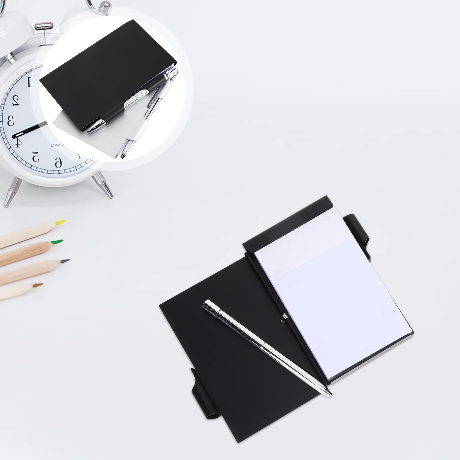 

2 Pcs Clamshell Notes Notebook Refillable Pocket Notepad Pads Aluminum Alloy Metal Journal Paper