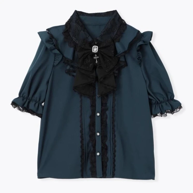 Japanese Lolita Blouse Women Purple Short Sleeve Ruffle Lace Bow Y2K Women Casual Top Retro Victorian Subculture 2026 Summer view 5