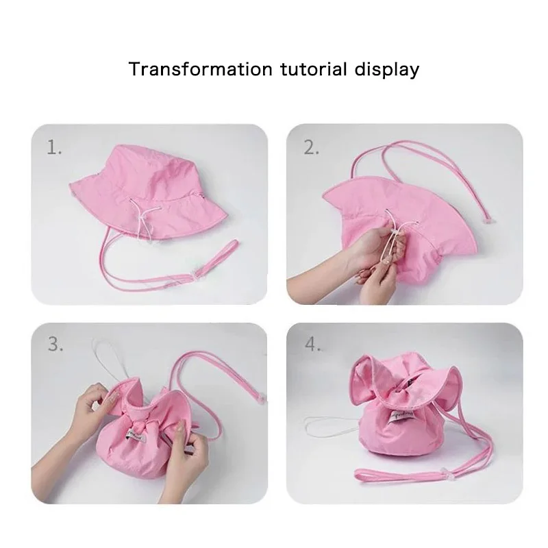 الصيف قبعة بحافة للنساء رقيقة سريعة الجافة قبعة صياد Y2K الفتيات بلون قبعات بنما حقيبة متغيرة ذات الاستخدام المزدوج #5