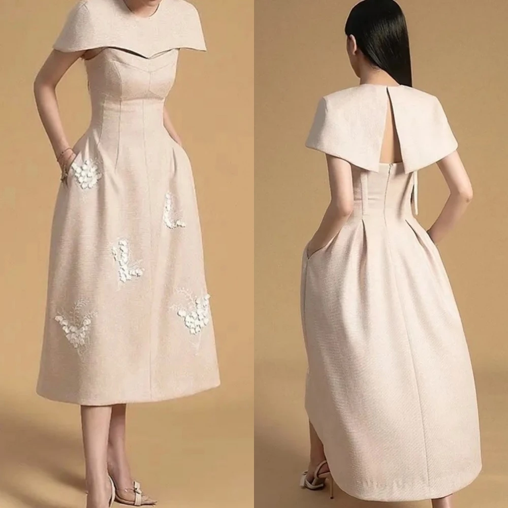 

Jersey Applique Valentine's Day A-line O-Neck Bespoke Occasion Gown Midi Dresses