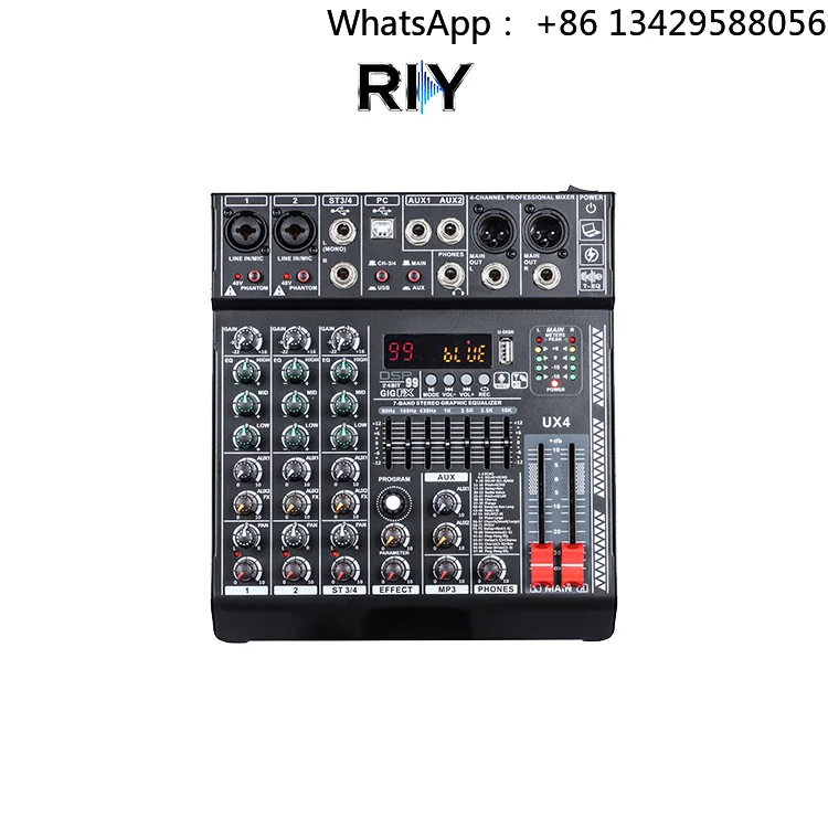UX4 4-Channel Audio Mixer with 48V Phantom Power MP3/USB OEM Customization Professional Console Mixer for Studio Recording