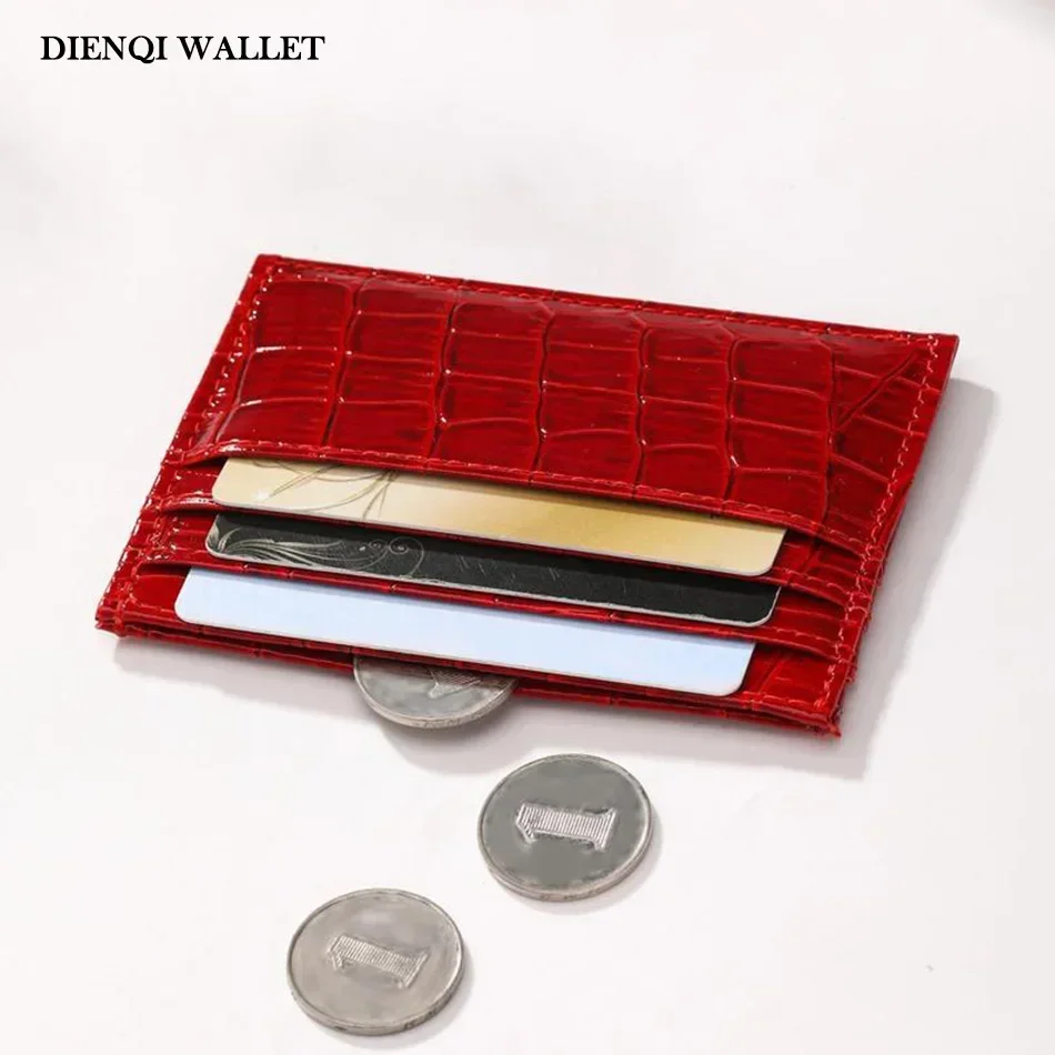 Damen Kreditkartenetui mit Krokodilmuster Schlankes Dünnes Rotes Minimalistisches Damen-Portemonnaie mit Münzfach Bankkartenhalter für Frauen – Detail 3