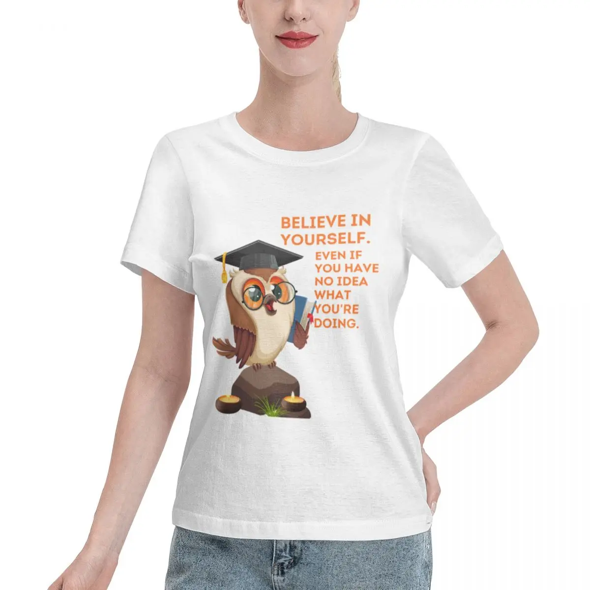 Trending Now Meme Wisdom From A Motivational Owl Women's T-shirt Daily Outfit College Girls Top