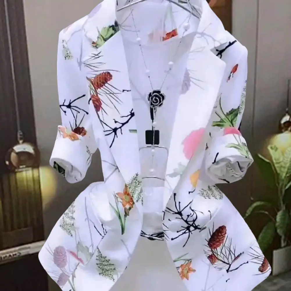 Thin Jacket  Sunscreen   Office Blazer Simple Maple Leaves Print Thin Suit Coat