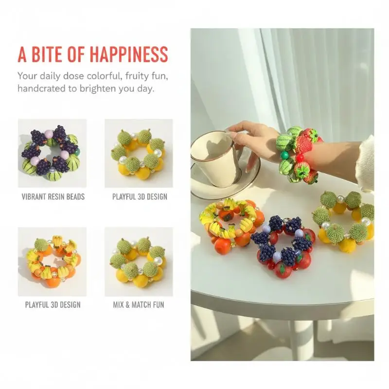 Resin Simulation Fruit Vegetables Beaded Bracelet Dopamine Beading Creative Persimmon Summer Bohemian Jewelry Accessories