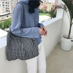 Fashion Women's Canvas Tote Shoulder Large Shopping Bag Plaid Eco Large Capacity Ladies Purse Pouch Girls Student Book Handbags