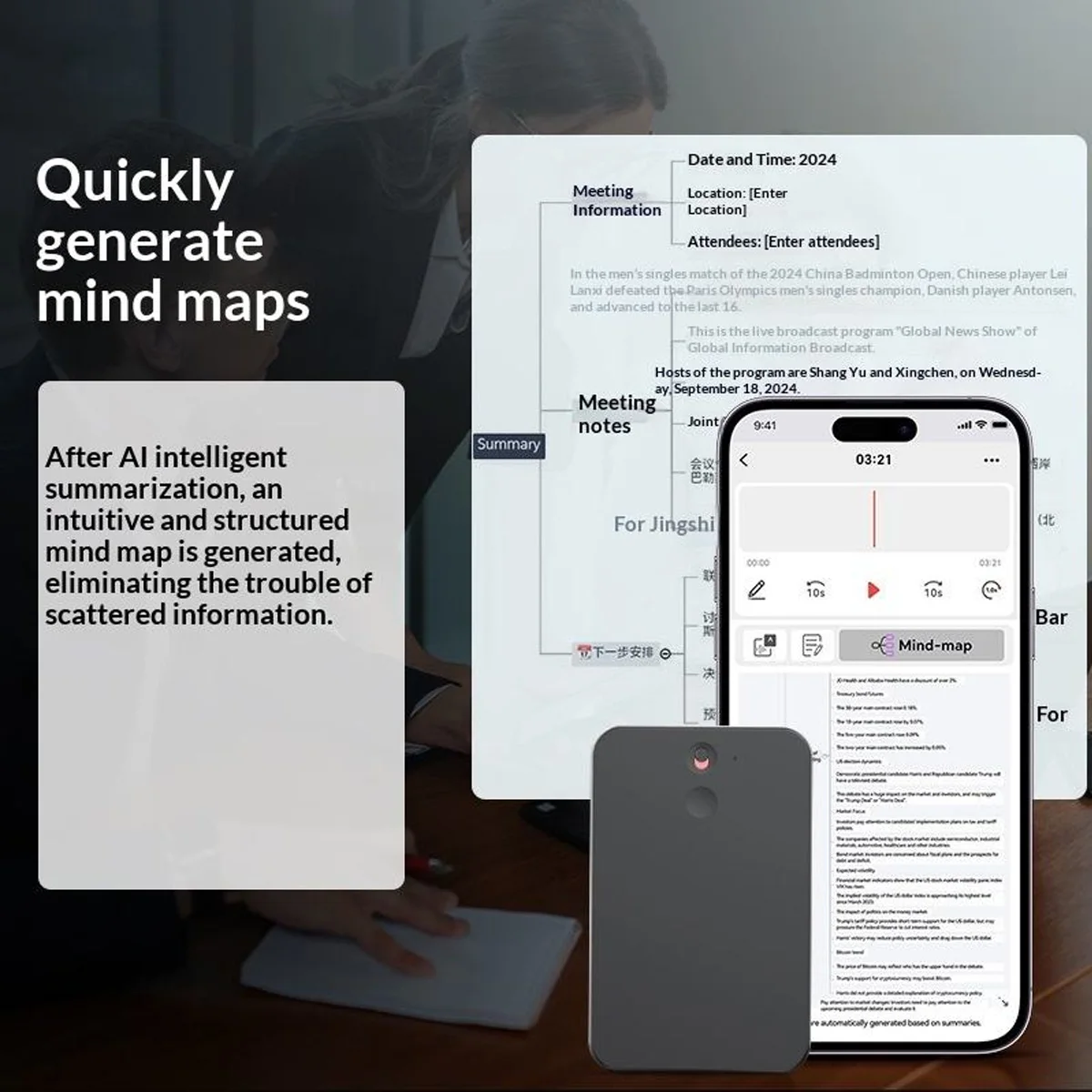 

Умный диктофон A3 AI, магнитное крепление для телефона, живой перевод 189 языков, поколение карты разума и сводачи, ультра