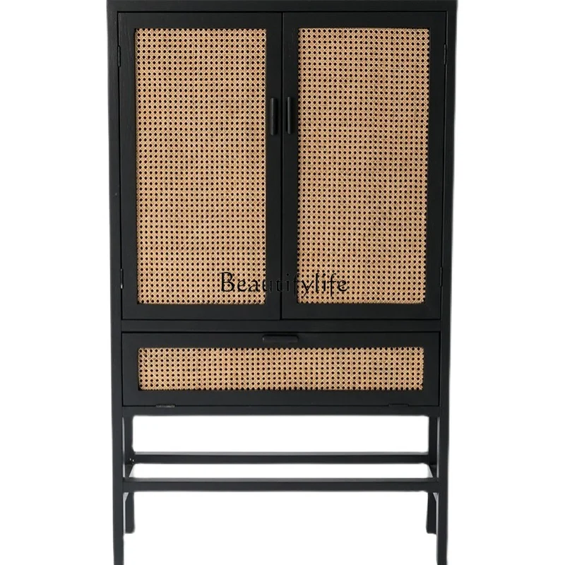 

Japanese-Style Solid Wood Rattan Storage Cabinet Living Room Meal Side Storage Cabinet