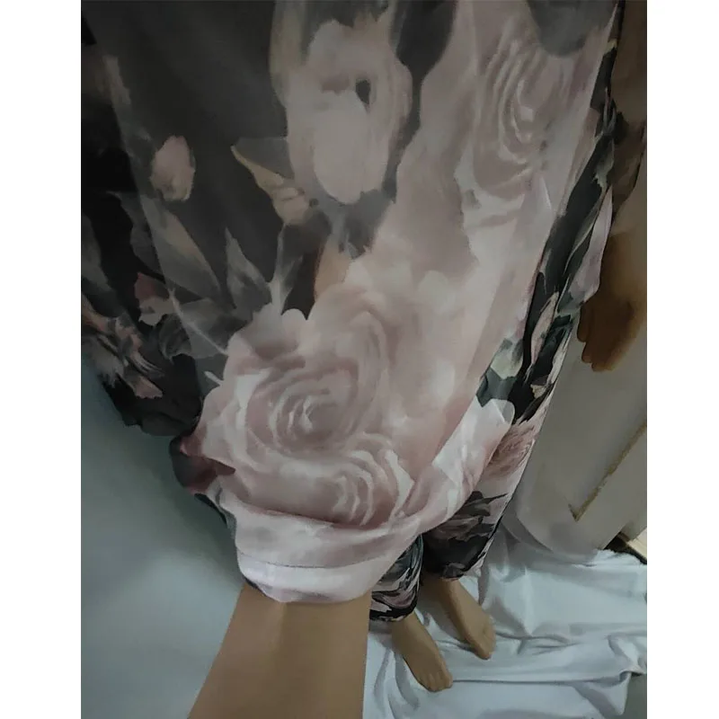 

Silky Glossy Floral Ice Silk Lined Double-Layer Men Top Pants Set, Long Sleeve Loose Sleeping Pullover Trousers Unisex