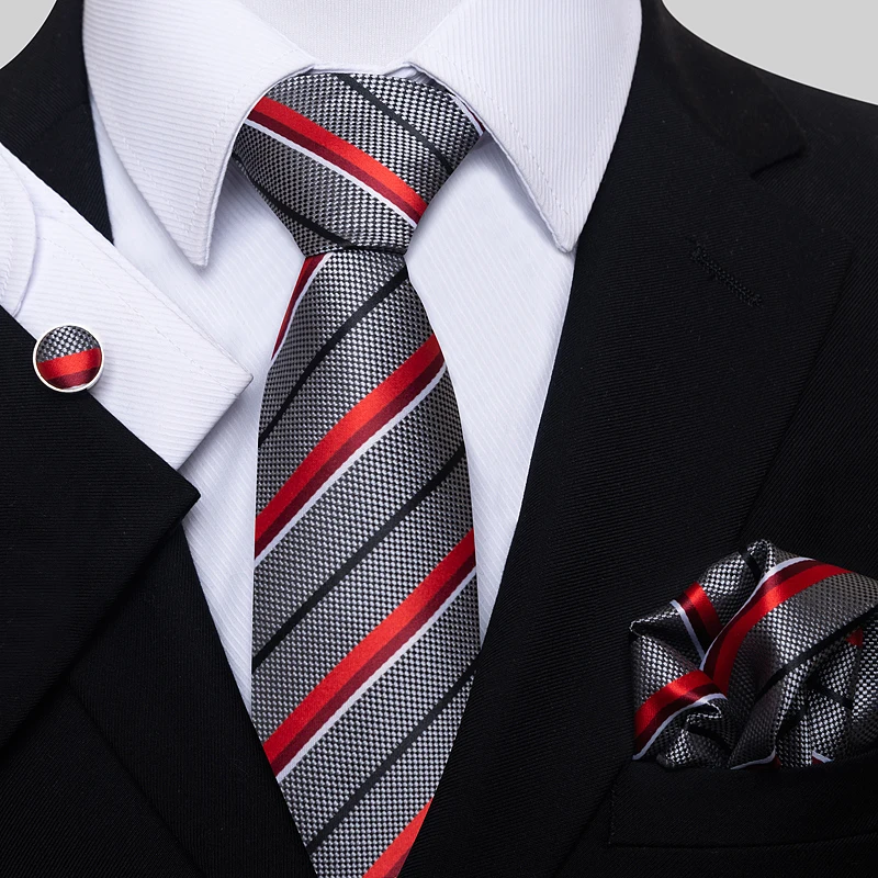 Luxurious 8 cm 100% Silk Tie Hanky Cufflink Set Necktie For Men hombre Geometric Formal Clothing Accessories Fit Party