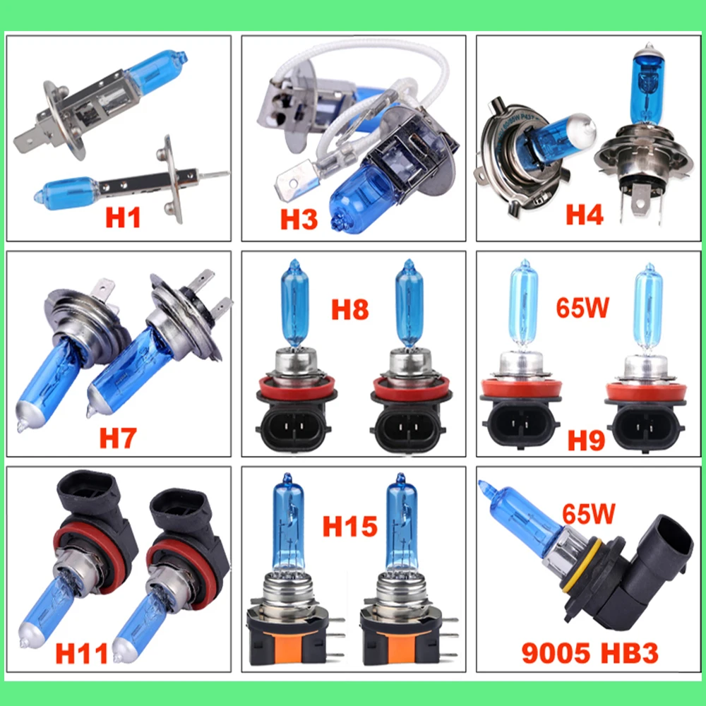 Auto halogen lamp bulb Fog Lights 55W 12V 6000K White Headlights 2pcs Super Bright Car Light H1 H3 H4 H7 H8 H9 H11 H15 9005 HB3