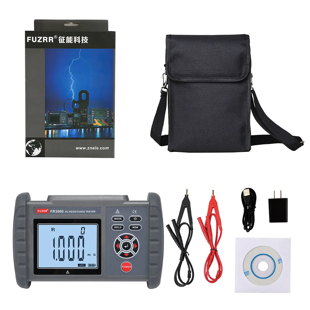 FR3060A FR3060 High Precision Micro Ohmmeter Microhmmeter DC Low High Resistance Tester Portable Four-Wire Measurement 300.0KΩ