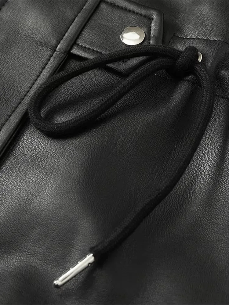 マウロイカルディ 秋冬 ルーズ 厚手 暖かい ブラック PUレザー ジャケット レディース フェイクファー付き 裏地と襟がファーのパーカー 2025