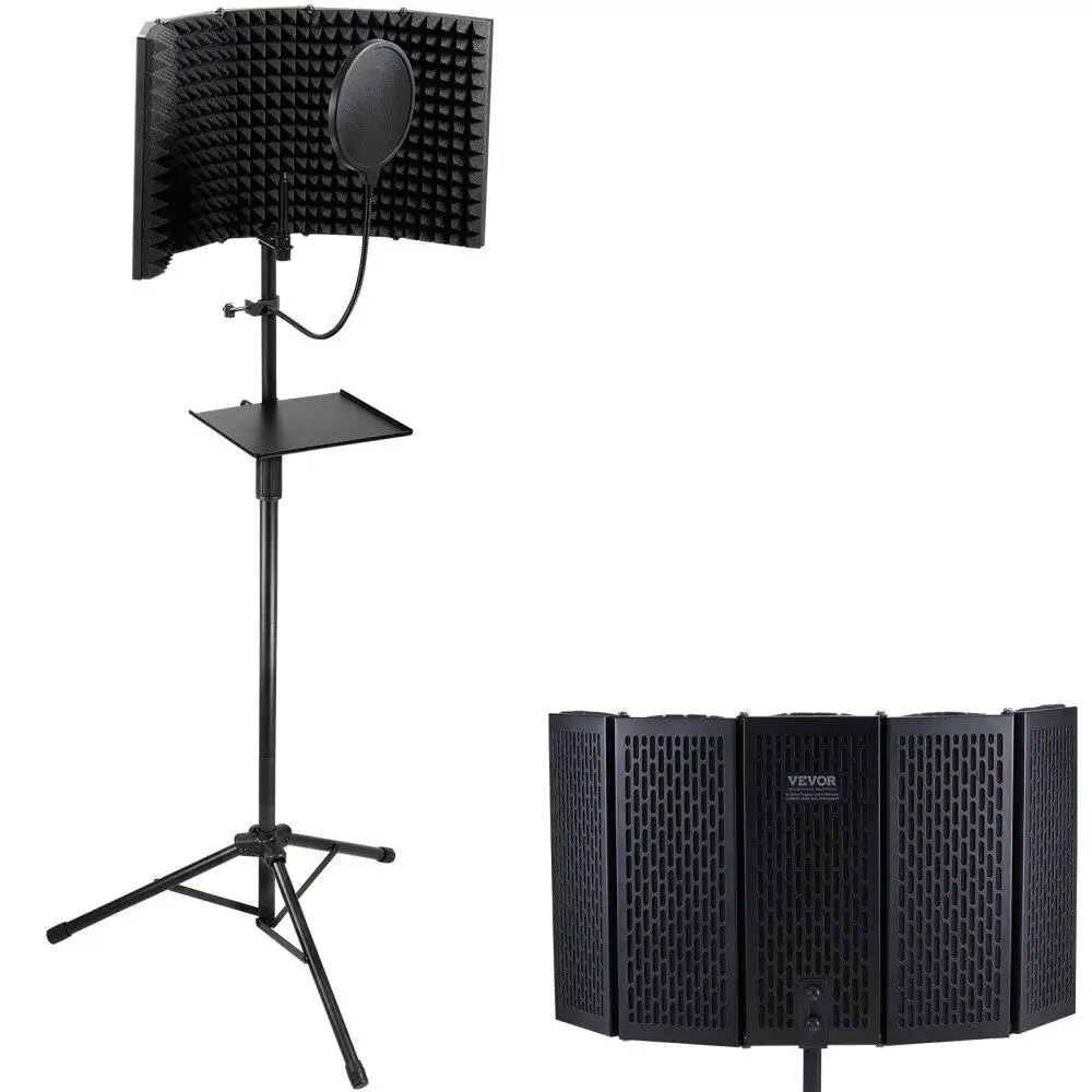 

Foldable 5-Panel Microphone Isolation with Pop Filter and Tripod Stand Compatible with Condenser and USB Microphones