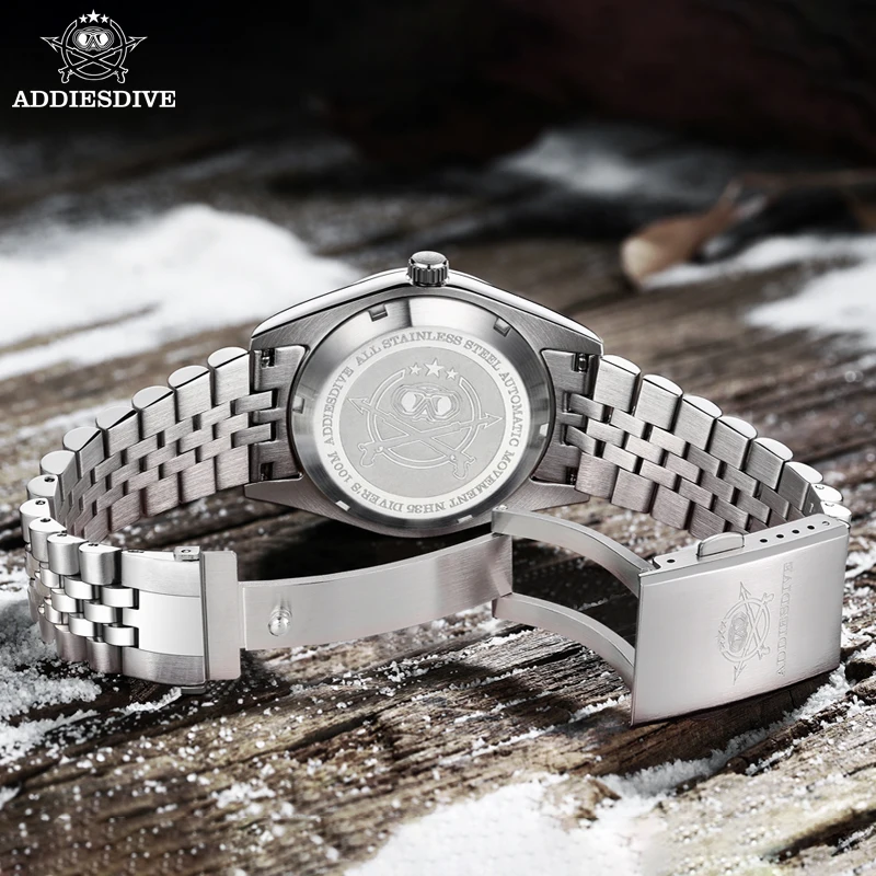 ADDIESDIVE Luxury Watch For Man Black Dial Stainless Steel Automatic Mechanical Watches Luminous 10Bar Waterproof Wristwatch
