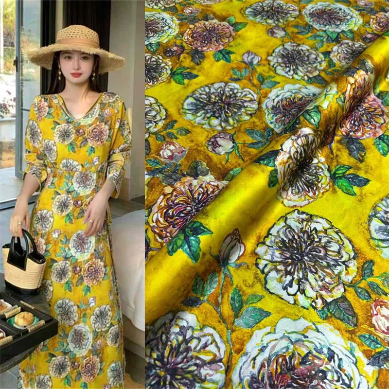 

Летняя коллекция: Эластичный твил-сатин 20 моми с модным принтом, дизайнерская ткань для пошива высококачественных рубашек и платьев, натуральный шелк тутового шелкопряда ручной работы