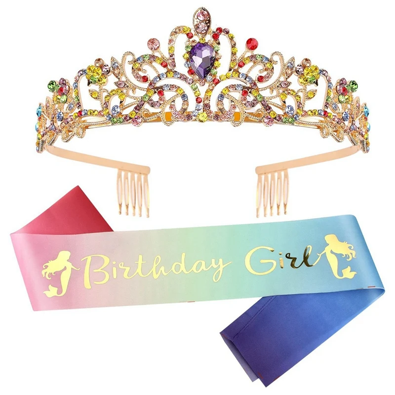 New-Birthday Tiaras For Girls Birthday Crown Sash Happy Birthday Girl Princess Birthday Party Decorations Gifts