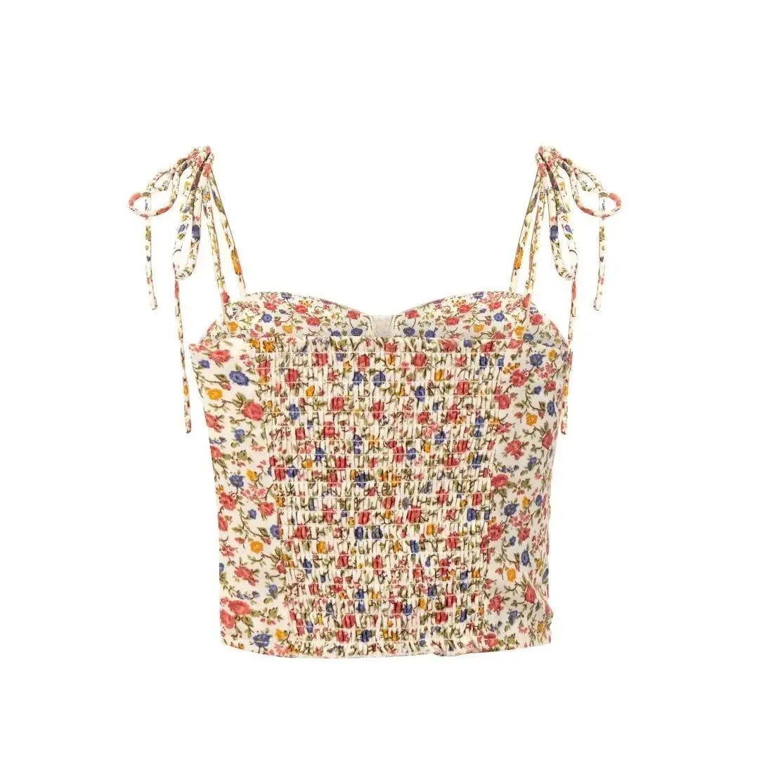 Strappy Spaghetti Strap Cami Top Women Floral Print Backless Slim Tops