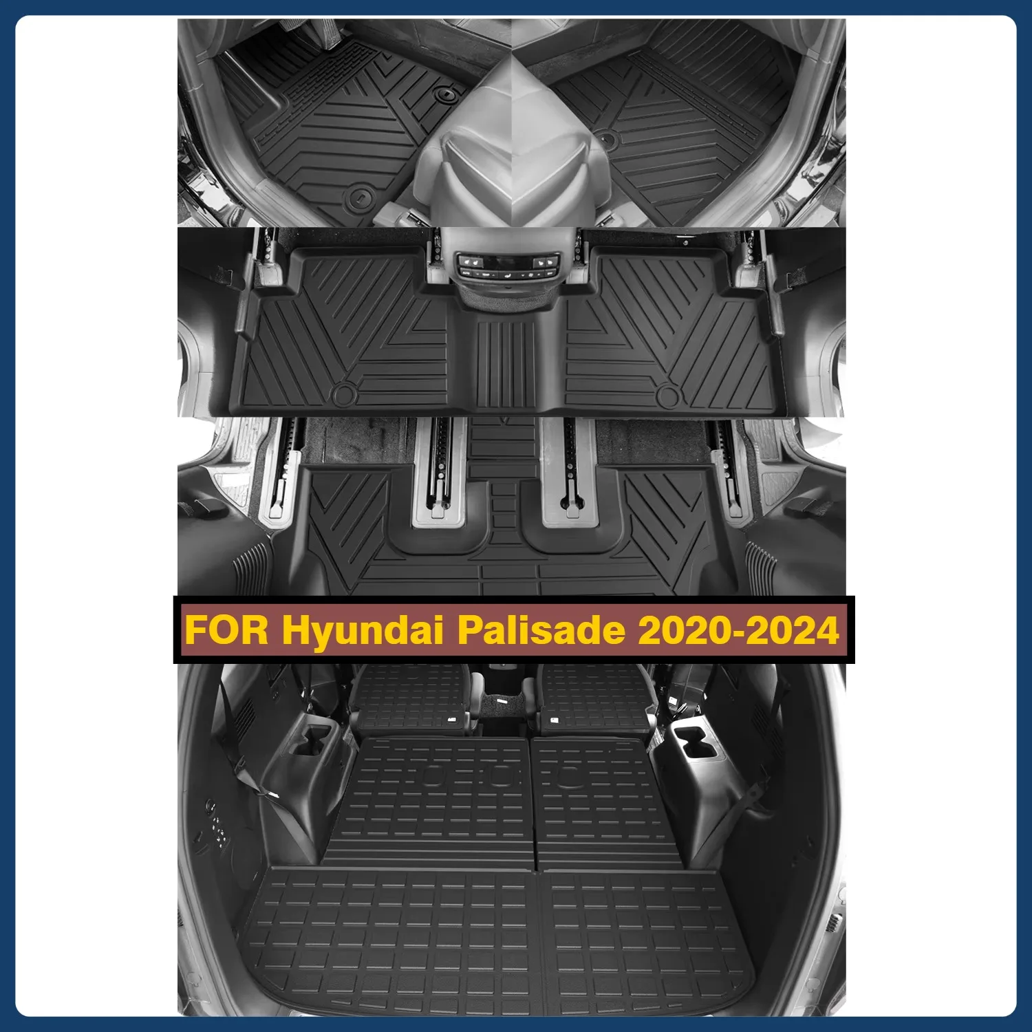 8pcs Full Set TPE Floor Mats for 2020-2024 Hyundai Palisade Trunk Mat Bed mat Waterproof Car Liners