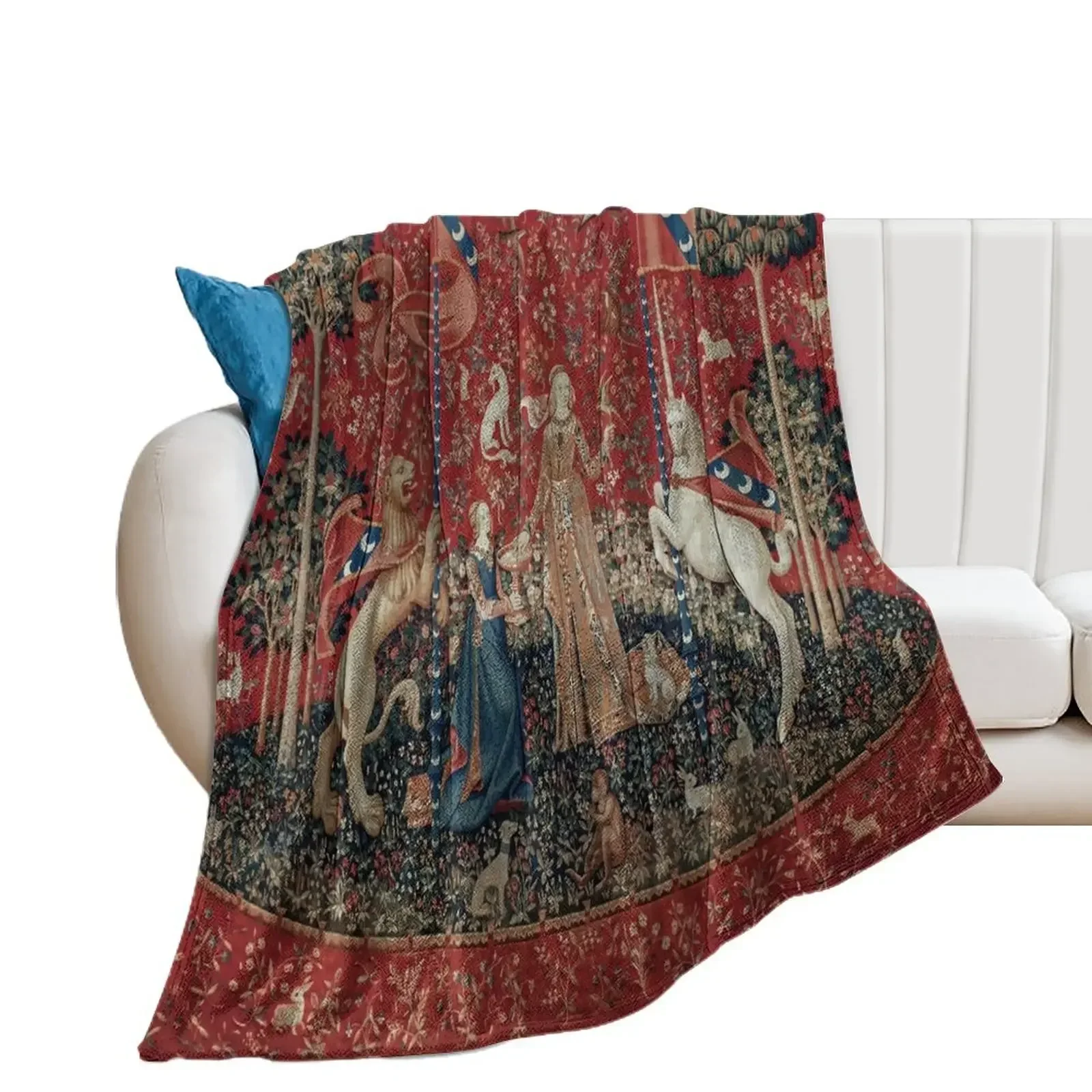 Lady and Unicorn Medieval Tapestry Five Senses - Taste Throw Blanket Bed Fashionable Cute Comforter Blankets