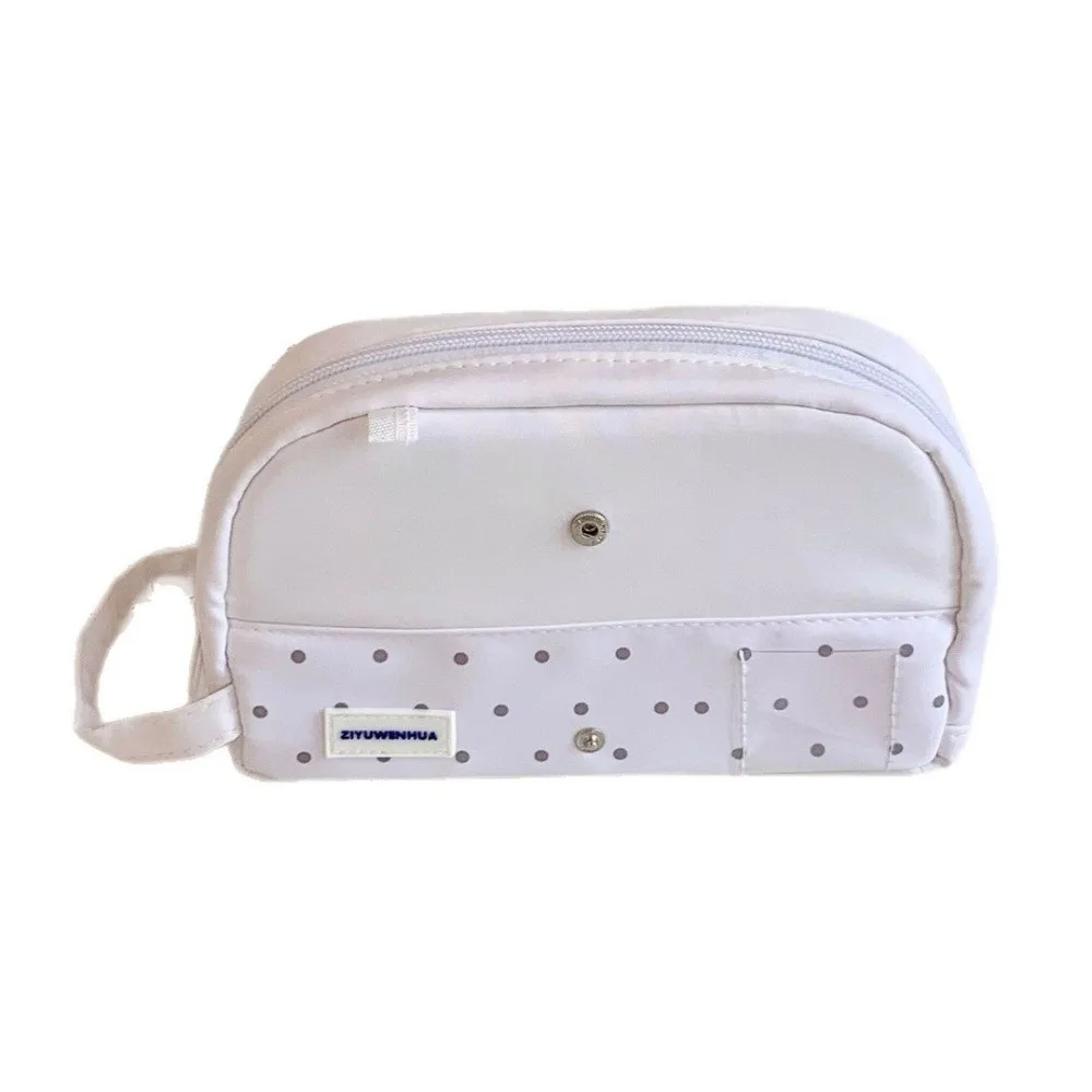 Durable Handheld Pencil Case Dotted Print Multi-compartment Pencil Pouch Large Capacity Stationery Pouch Gift