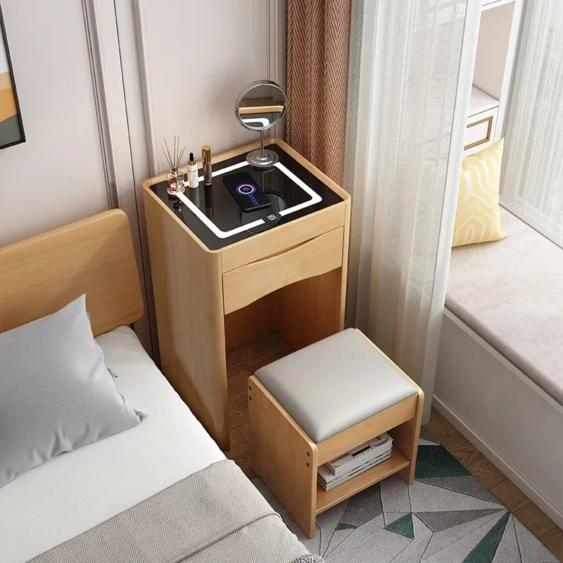 

Nordic solid wood dresser small apartment bedroom with mobile phone wireless charging multi-functional bedside table