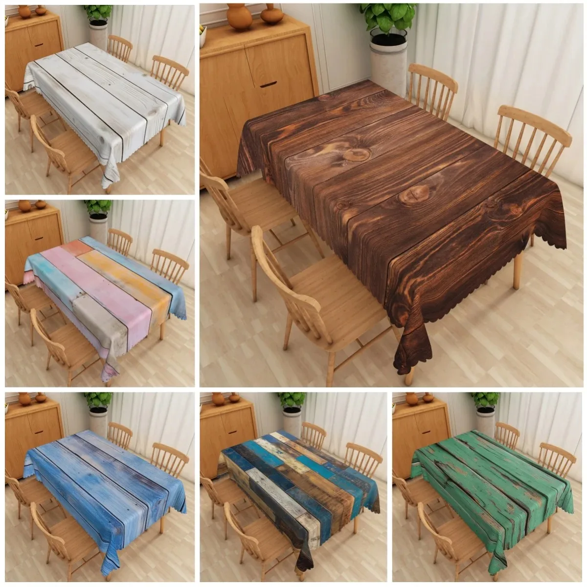 

Rustic Wood Grain Tablecloth Vintage Brown Timber Pattern Table Cover for Farmhouse Kitchen Dining Room Outdoor Picnic Party Mat