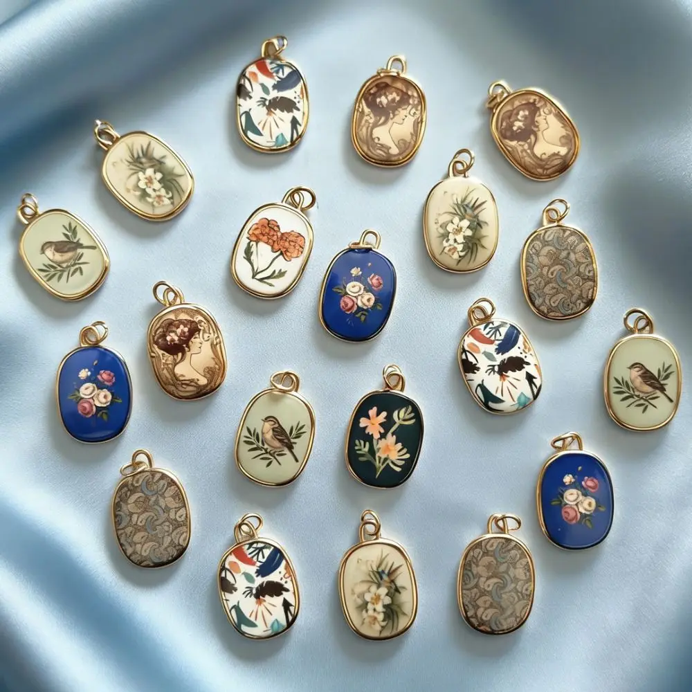Colorful Hand-Drawn Necklace Pendant DIY Handcrafted Jewelry Charms Gift Geometric Shape Necklace Making Connector Charms Making