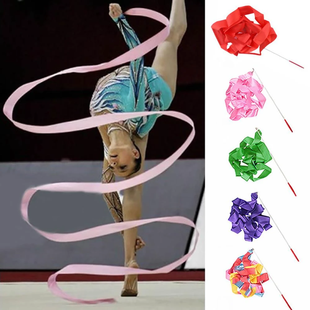 

100pcs Colorful 4M Gym Ribbons Dance Ribbon Rhythmic Art Gymnastic Ballet Streamer Twirling Rod Stick For Gym Workout Equipment