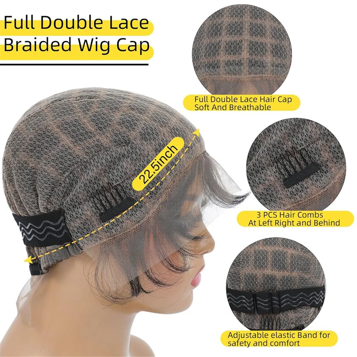 

Braided Wig Cap -Double Full Lace Crochet Wig Cap with Baby Hair - Breathable Lace Cap for Black Women Glueless Braided