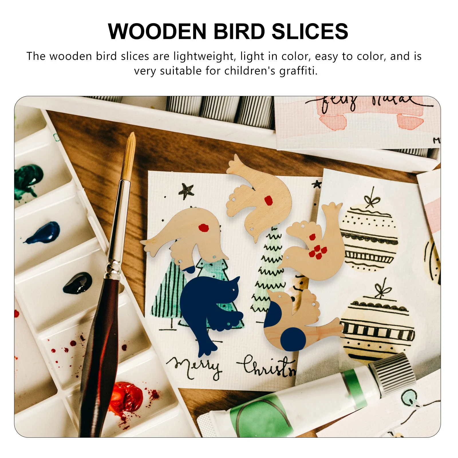 

50Pcs Wooden Bird Craft Cutouts Unfinished DIY Wood Slices Xmas Ornaments Kids Painting Decorative Supplies Wooden Cutout