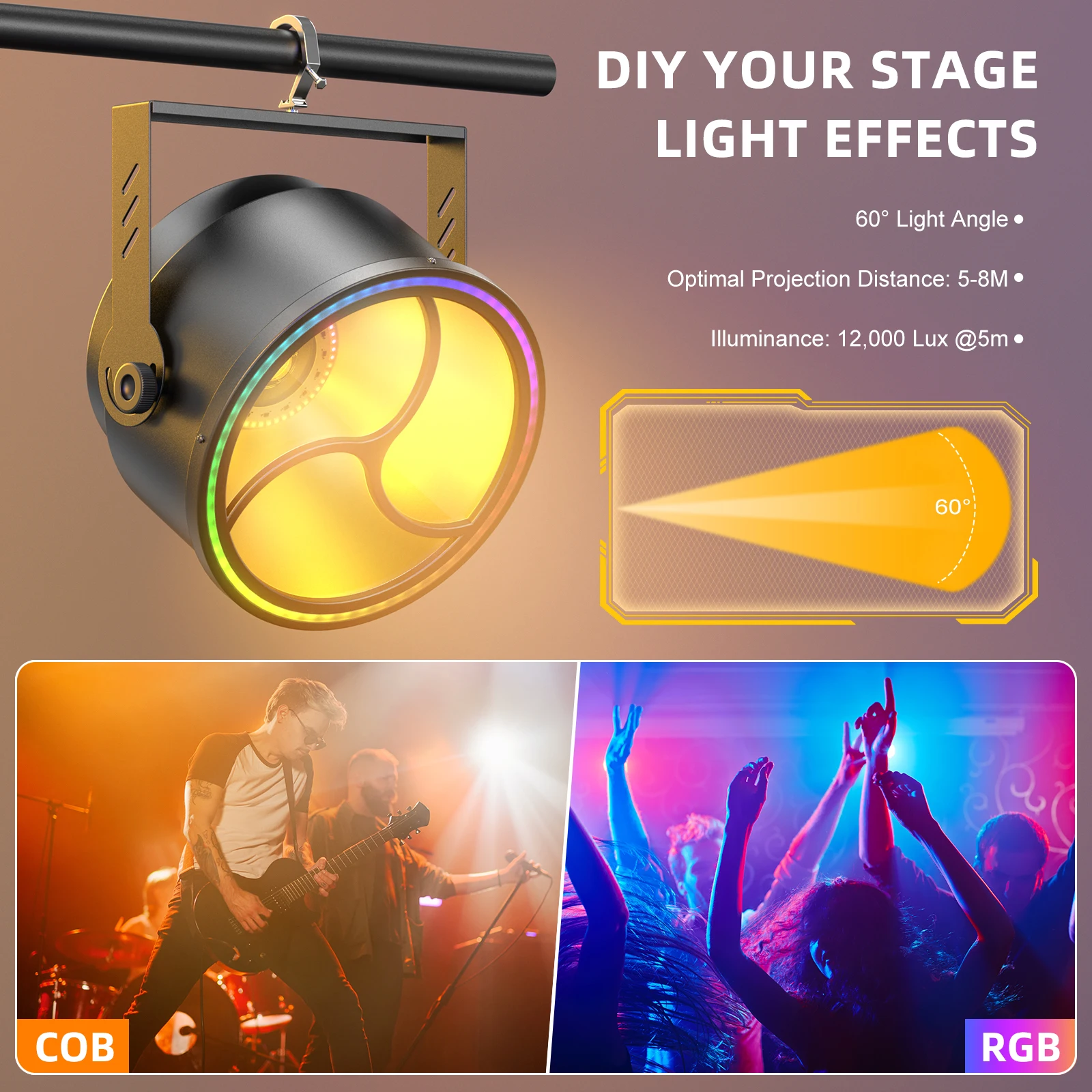 2PCS RGB COB LED Par Lights Stage Retro Lights DMX512 Linear