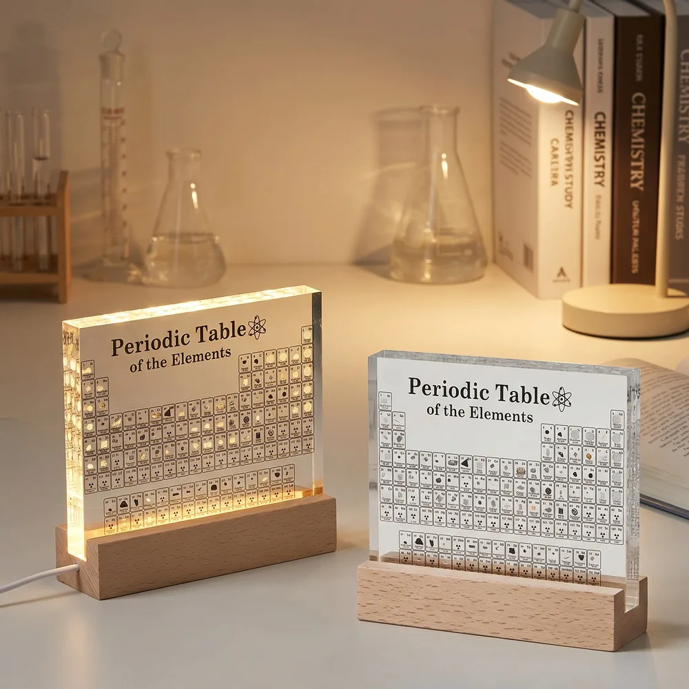 Real Elements Periodic Table Figurine Clear Acrylic Mendeleev Periodic Stand Display Science Chemistry Decor Table Decoration