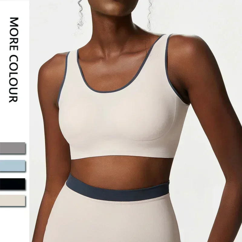 

Women Sexy Sports Underwear Fashion Color Contrast High Impact Yoga Bras Fitness Crop Tops with Chest Pads Female Gym Top