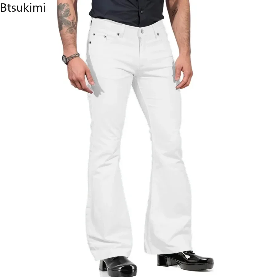 2025 Men's Solid Vintage Flare Pants Street Style Slim Casual Trousers Comfortable Mid Waist Cotton Long Pants Male Cargo Pants